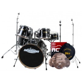 XDrum Stage II complete Drumset, raven black, incl. MES Bekkenset en bekkenstandaard
