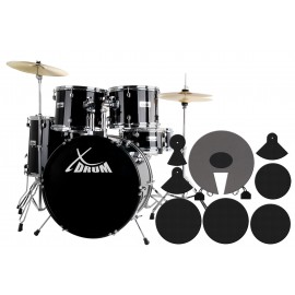 Xdrum Semi 20" Studio Slagwerkset, zwart, incl. slagwerkdemperset plus oefenrubber
