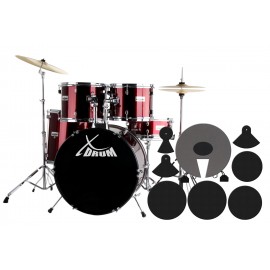 Xdrum Semi 20" Studio Slagwerkset, rood, incl. slagwerkdemperset plus oefenrubber