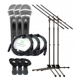 Pronomic DM-58 vocaal microfoon met schakelaar 3x starter set inb. 3x standaard + klem + kabel