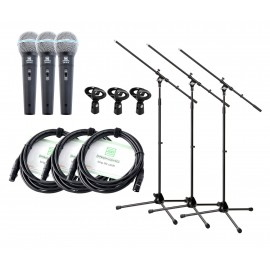 Pronomic DM-58-B vocaal microfoon starter set 3x inb. micro, XLR kabel, klem, statief