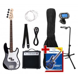 Rocktile Groover's Pack PB E-Basset III, zwart met cliptuner en gitaarstandaard