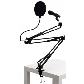 Pronomic USB-20 radioshow bundel, popbeschermer zwart en microfoonarm inb.