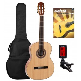 Rocktile CG-40 concertgitaar fijne spar 4/4 natuur set: tas, clip tuner en leermethode inbegrepen